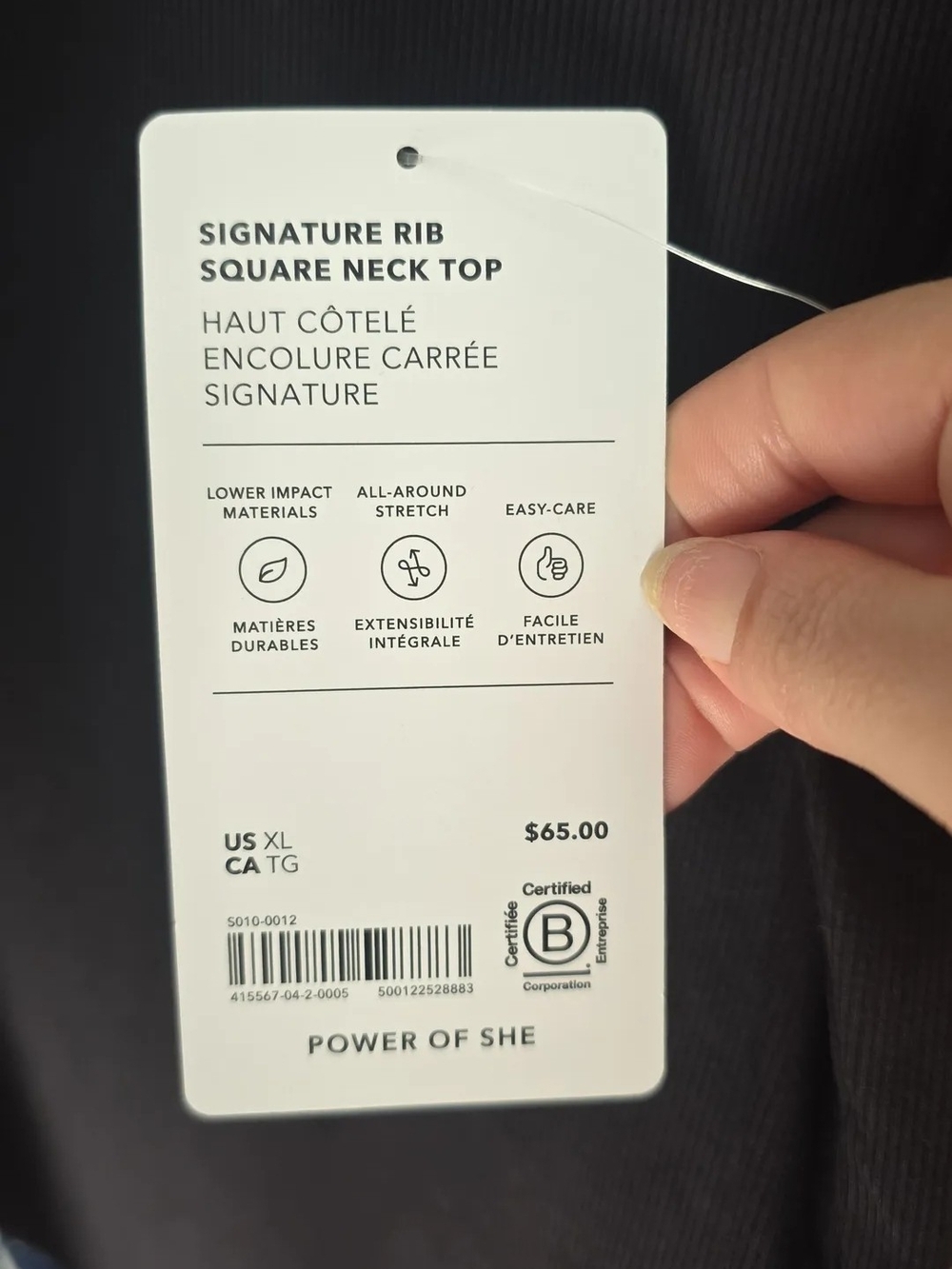 NWT Athleta Signature Rib Square Neck Top Black Size XL - Picture 3 of 3